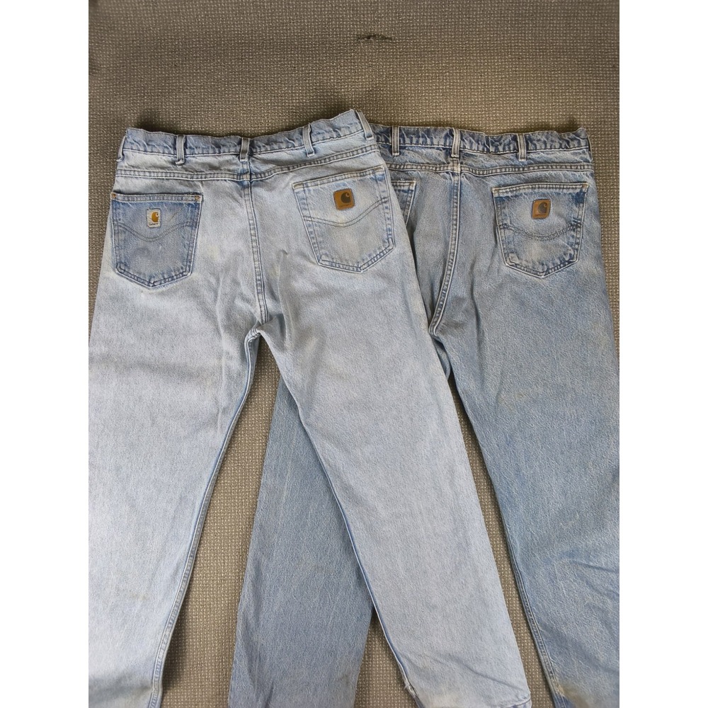 Lot of 2 VTG Distressed Carhartt Relaxed Fit Denim Jeans Light Wash Workwear